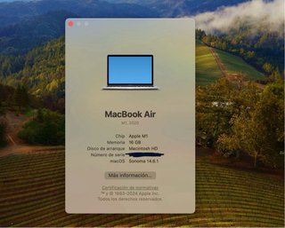 MacBook Air M1, 16 Gb RAM, 256 Gb almacenamiento