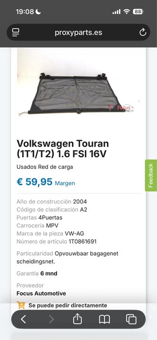 Red maletero VW Touran 1T0861691