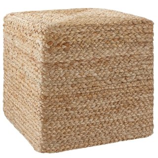 Pouf artigianale Banno Cube in juta, spigoloso, stile boho