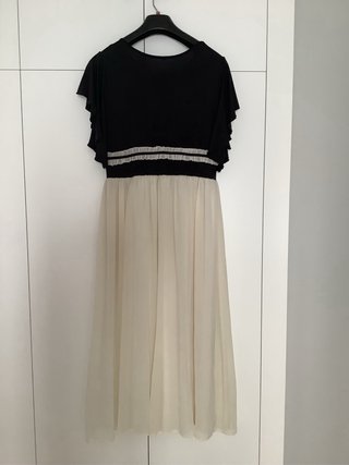 Vestido largo talla XL – beige y negro, elegante