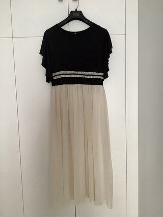 Vestido largo talla XL – beige y negro, elegante