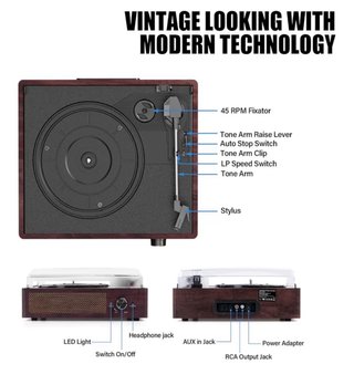 Giradischi vintage Bluetooth con altoparlanti