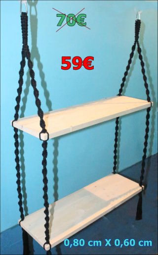 Estantería colgante macramé y madera
