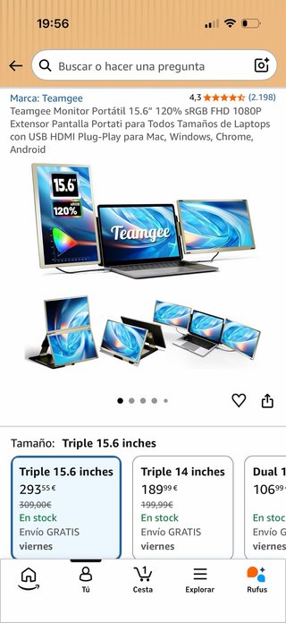 Teamgee Extensor Pantalla Triple 15.6 FHD