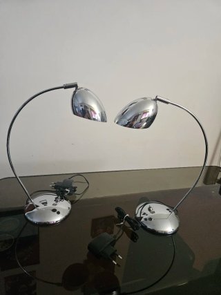 Coppia Lampade LED da Tavolo Argento