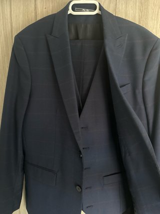 Traje Mango Slim Fit Azul Cuadros