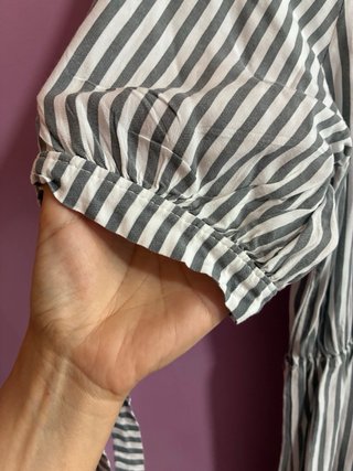 Vestido midi rayas gris y blanco