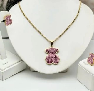 Conjunto Oso Collar y Pendientes Imitación