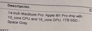 MacBook Pro M1 16GB RAM 1TB SSD 10CPU 16GPU 14”