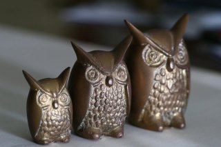 Lote 3 Figuras Decorativas Búhos Bronce