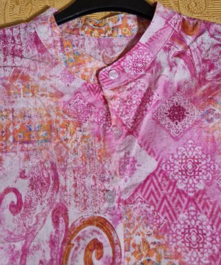 Camicia donna fantasia floreale rosa arancio