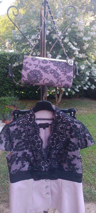Tailleur Luisa Spagnoli in seta e pizzo Nero/Rosa