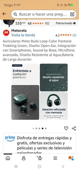Auriculares Motorola Moto Buds Loop Verdes