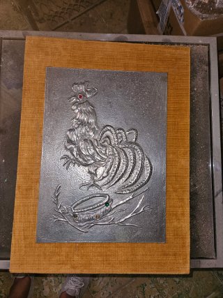 Arte de pared gallo metal y tela