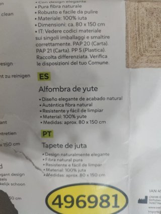Alfombra Yute Natural Rectangular medidas 80x150
