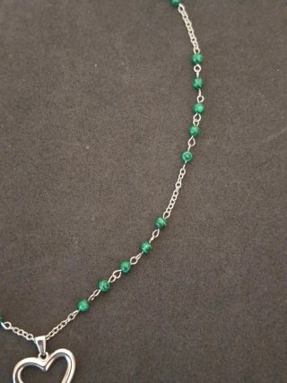 Collana acciaio e malachite con cuore