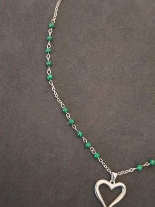 Collana acciaio e malachite con cuore