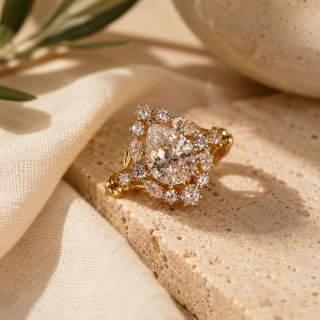 Anello dorato con zircone a goccia