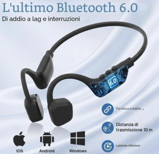 Cuffie Conduzione Ossea Bluetooth 6.0 Open-Ear New