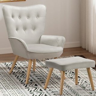 Poltrona con Sgabello da Salotto in Velluto Grigio Sedia
