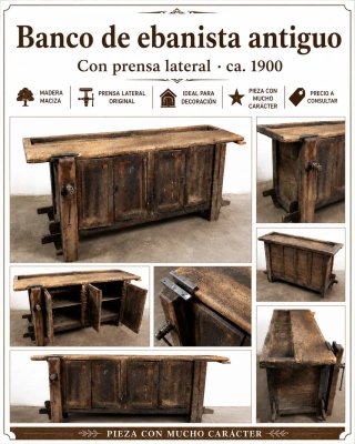 Banco Ebanista Antiguo con Prensa Lateral