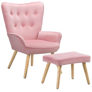 Poltrona con Sgabello da Salotto in Velluto Rosa Sedia con