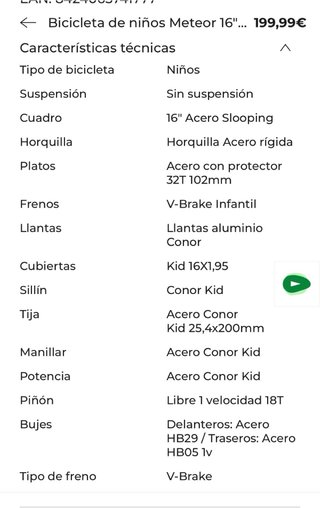 Bicicleta Infantil Conor Meteor 16 Roja