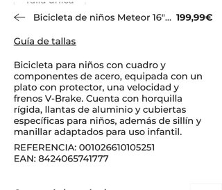 Bicicleta Infantil Conor Meteor 16 Roja