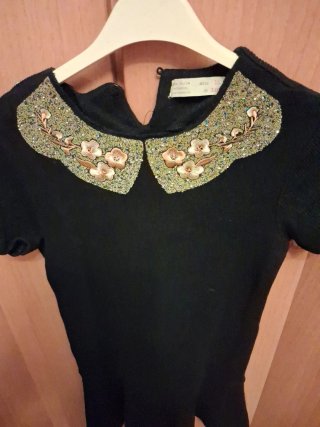 Vestido lana niña con cuello bordado