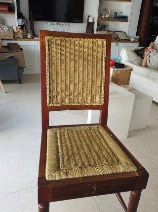 8 Sillas comedor Madera y Ratán Natural