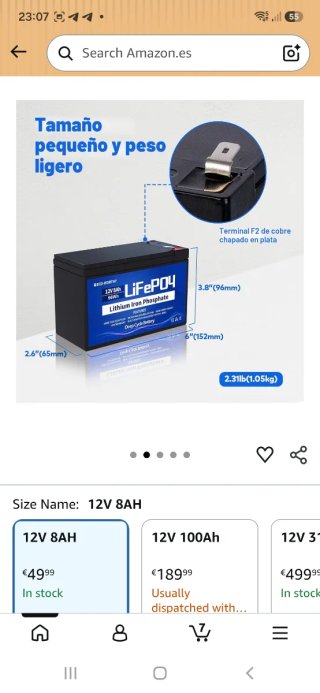 Batería LiFePO4 ECO-WORTHY 12V 8Ah