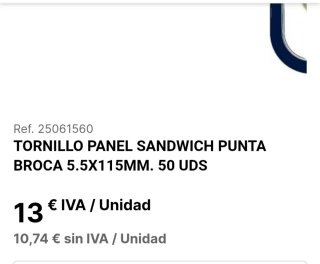 Tornillos Panel Sándwich 5,5x115 mm 1.000 unidades