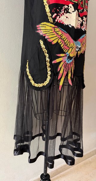Vestido negro estampado tul S