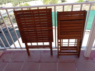 Conjunto Mesa y 2 Sillas Jardín Madera