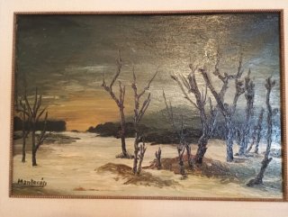 Cuadro al óleo paisaje invernal enmarcado
