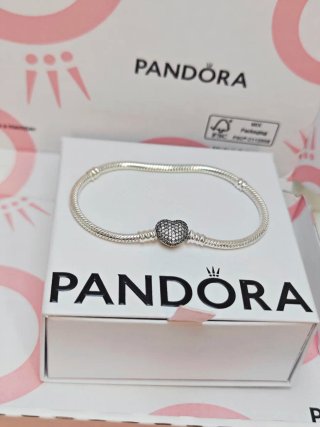 Pulsera Pandora pave 19 cm Corazón Brillante Plata