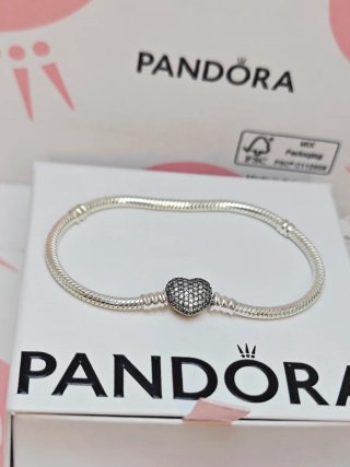 Pulsera Pandora pave 19 cm Corazón Brillante Plata