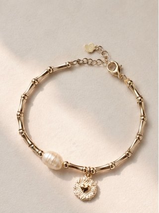 Pulsera Plata 925 Baño Oro Perla Corazón