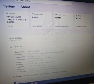 HP Laptop Intel i5 8GB RAM 477GB