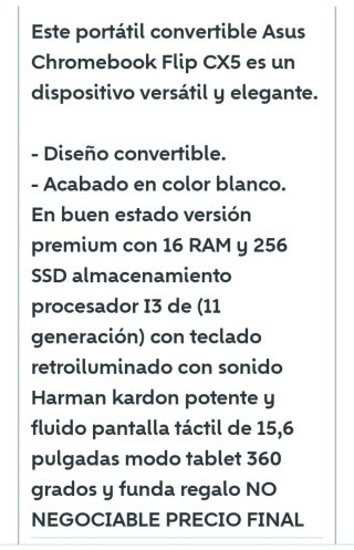 Asus Chromebook Flip CX5 Convertible Táctil