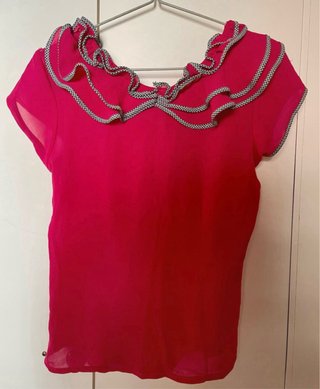 Blusa fucsia volantes ribete Vichy