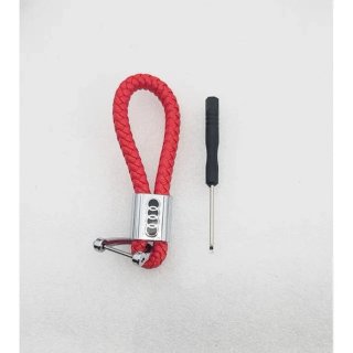 LLAVERO CUERO ROJO TRENZADO LOGO METALICO AUDI