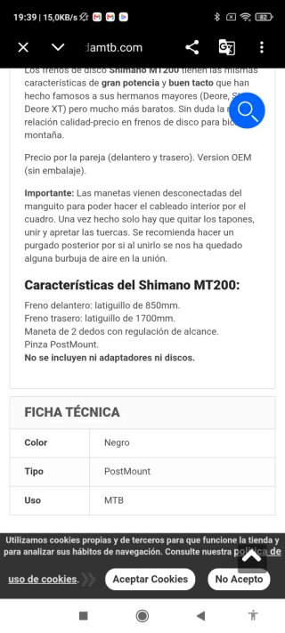 Frenos Shimano MT200 Hidráulicos