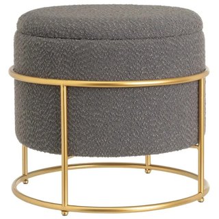 Pouf Poggiapiedi Contenitore Rotondo in Oro e Tessuto