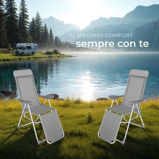 2 sedie da giardino pieghevoli in alluminio con poggiatesta