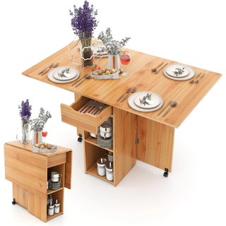 Tavolo da Pranzo Pieghevole Salvaspazio Legno 2 Ruote Casa
