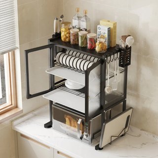 Scaffale Credenza Porta Microonde con Vetrinetta in Metallo