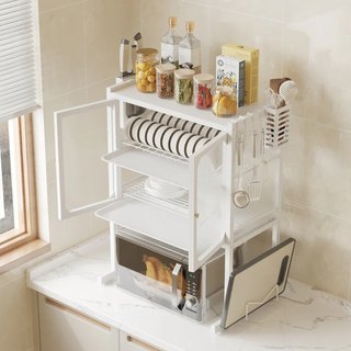 Scaffale Credenza Porta Microonde con Vetrinetta in Metallo