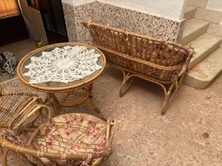 Conjunto caña bambú: sofá, mesa y 2 sillones