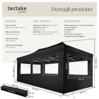Gazebo pieghevole Viola 3x6 m con 4 elementi laterali